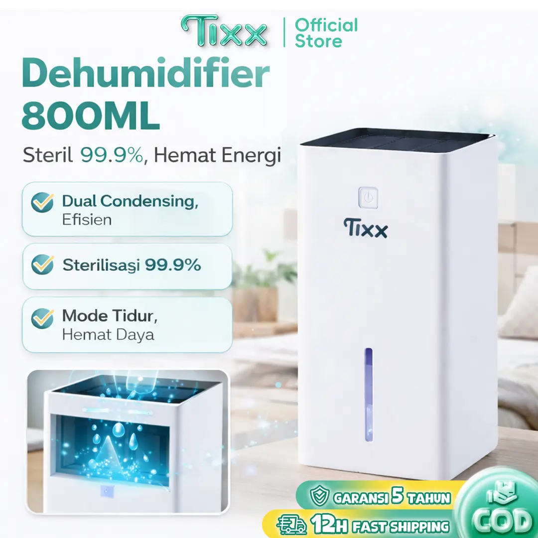 Official TIXX Alat Penurun Kelembaban Putih 800ML Multifungsi Sterilisasi 99.9% Mode Tidur Hemat Energi Pengering Pakaian Praktis Digunakan Di Rumah Keluarga Kualitas Baik Awet Aman Dan Nyaman Dipakai Sehari Hari