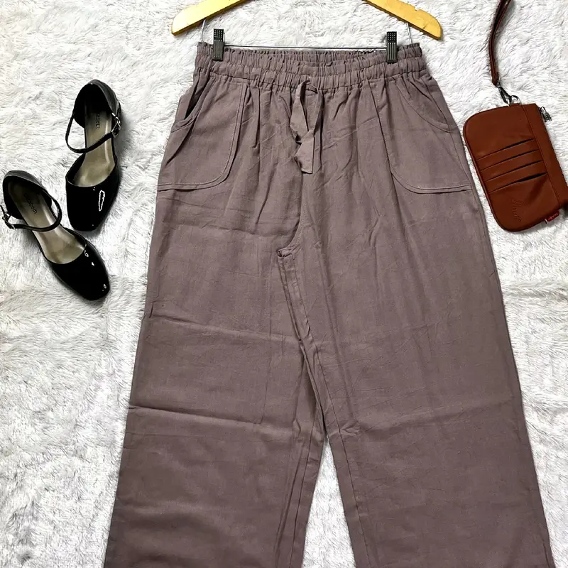 Celana kulot katun  Twill polos super jumbo XXL BB 60-85 full karet  Melar Celana  Wanita Kantong Samping Panjang Lembut Variasi 7