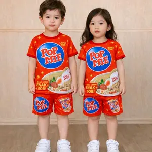 (bisa cod) READY SETELAN ANAK JERSEY GAMBAR UNIK YUPI SNAK MIE GORENG MIE SOTO ES CREM /  CEWEK COWOK BISA PAKAI