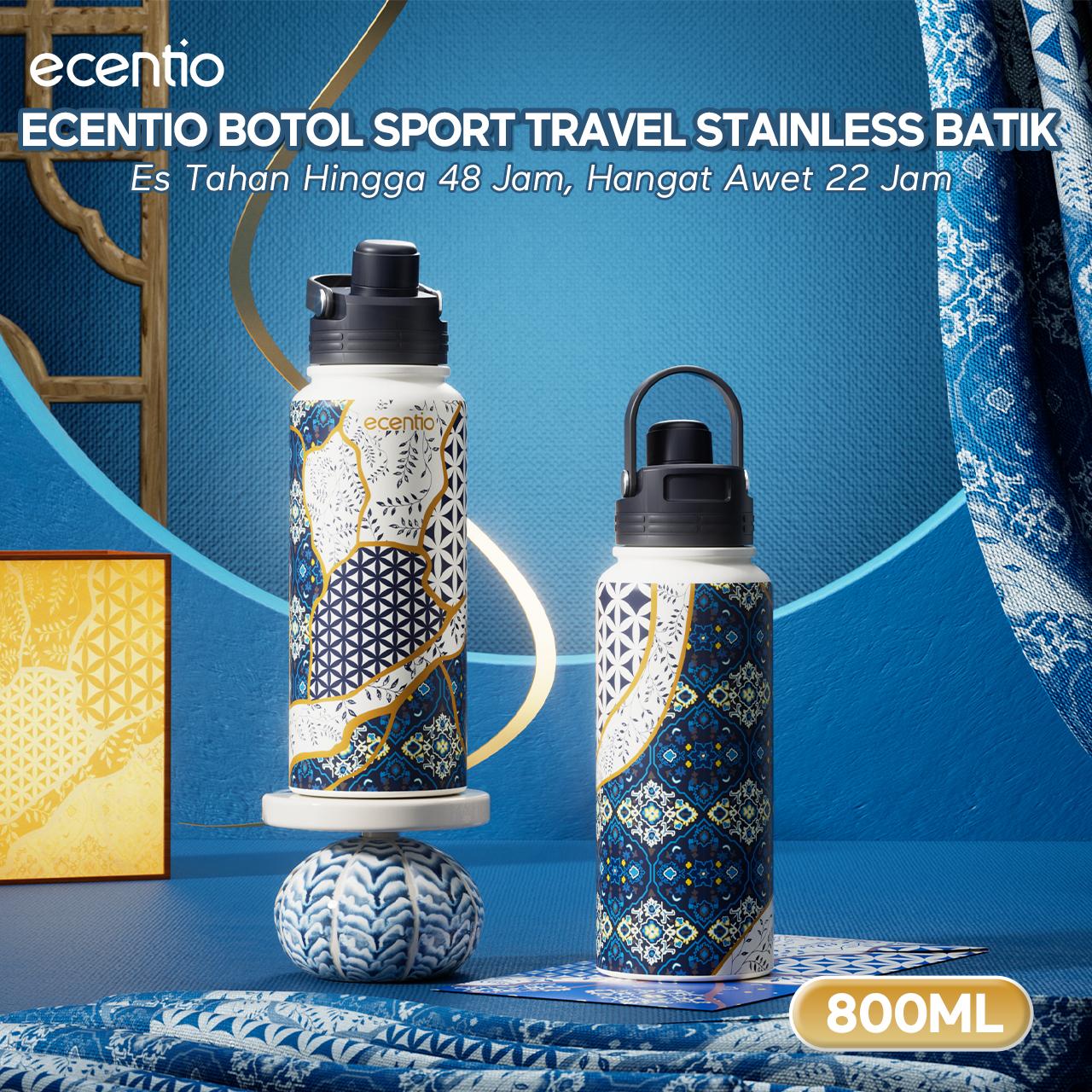 Ecentio Botol Minum 【live】Batik Aesthetic 580ml/800ml/900ml 【Stainless steel】【Plastic】Magnetic cover Vacuum  Flasks- Tahan Panas & Dingin, Food Grade, Desain Modern Warisan Budava BPA free