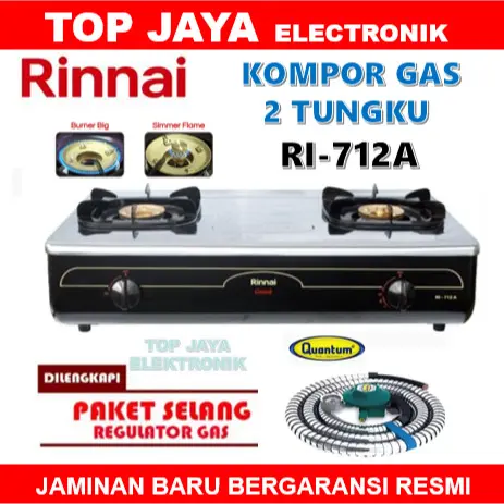 RINNAI Kompor Gas 2tungku RI-712A Stainless Steel Api Besar Bergaransi Resmi