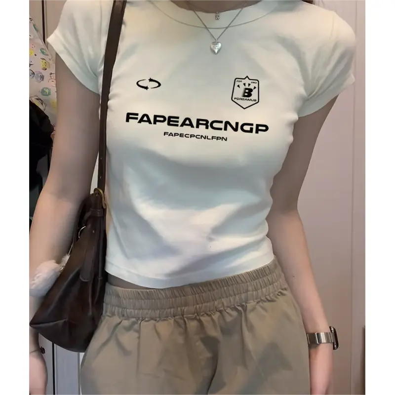 LYBH 006-147+148 Baju Pendek Wanita Tshirt Kaos Korean Style Putih Polos Wanita Tshirt Kaos Korean Style Korea Letter pattern print Baju Basic Crop Top Muda Atasan Kaos Tshirt 2
