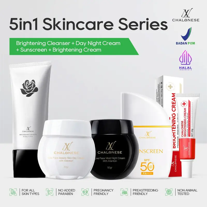 CHALONESE PAKET BUNDLING 5 IN 1 GLOW TOGHETHER (1SET MOISTURIZER+1BRIGHTENNING+FACIAL WASH+SUNSCREEN + ) Wajah Pencerah Facial Hitam Perawatan Mencerahkan Pelembab 0