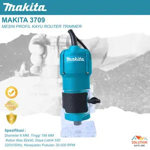 TERMURAH !!! Makita Mesin Trimer/Profil Makita 3709 - Mesin Kayu 6mm, Daya Listrik 530 Watt, Kecepatan 30000 RPM, Presisi Tinggi, Cocok untuk Furniture & Kabinet