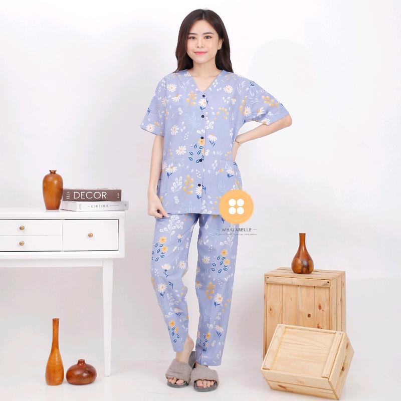 Piyama Katun Crisant Fit M-L Busui Friendly - Bahan Soft Cotton Premium - Pendek, Panjang, Daster 1