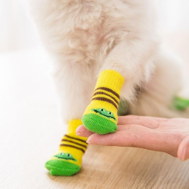 Penutup kaki haiwan peliharaan anti-gelincir, hangat, kalis beku, kartun, bernafas, pelindung kaki anjing, stokin anak anjing dan kucing, musim sejuk 1