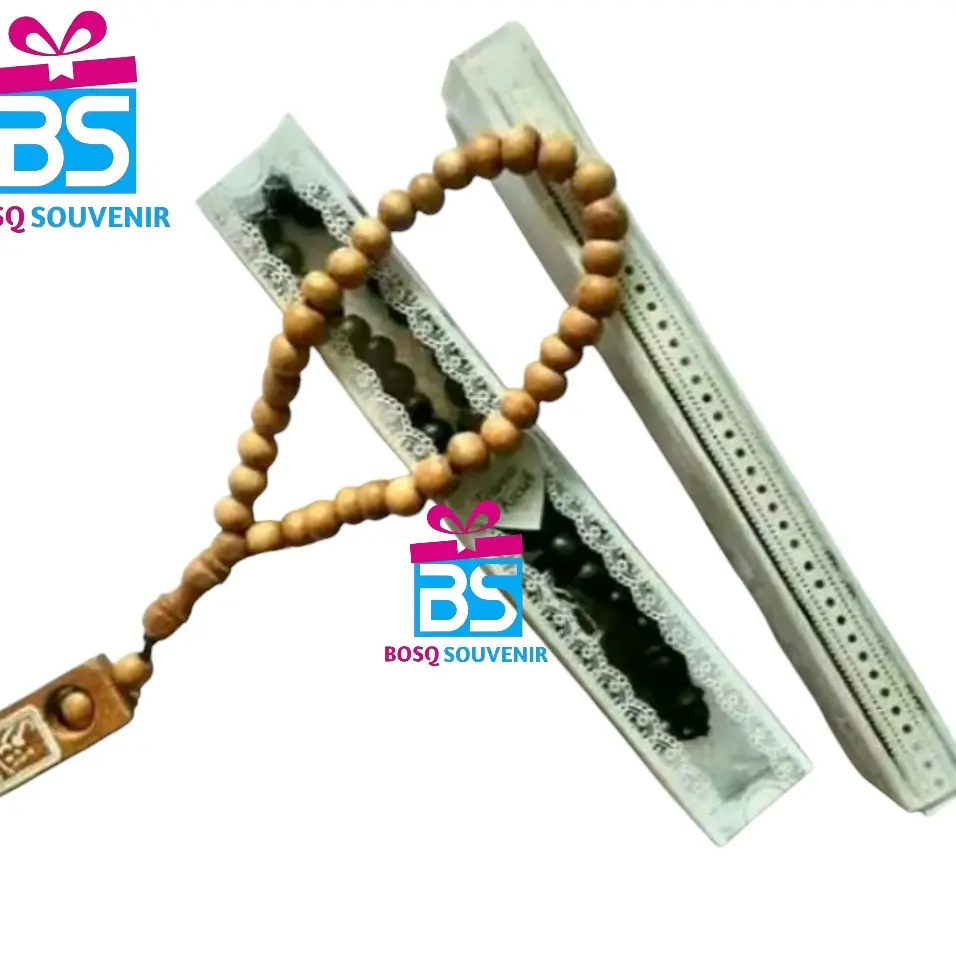 ( isi 50pcs ) tasbih kayu kemasan mika motif