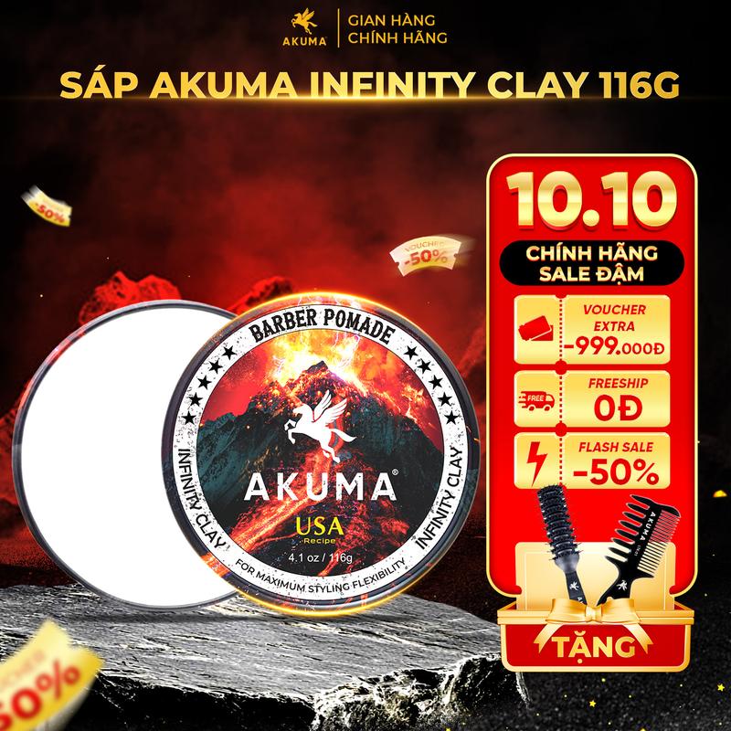 Sáp vuốt tóc AKUMA INFINITY CLAY hàng chính hãng, độ bóng mờ tự nhiên, giữ nếp tóc lên đến 10h, hương nước hoa nam lôi cuốn, wax tạo kiểu tóc, thành phần tự nhiên Dưỡng Tóc Chăm Sóc Tóc