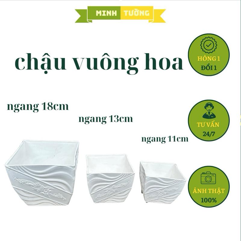 Chậu Nhựa Vuông Hoa - Chậu có 3 Size 18cm 13cm 11cm - Chậu Trồng Cây