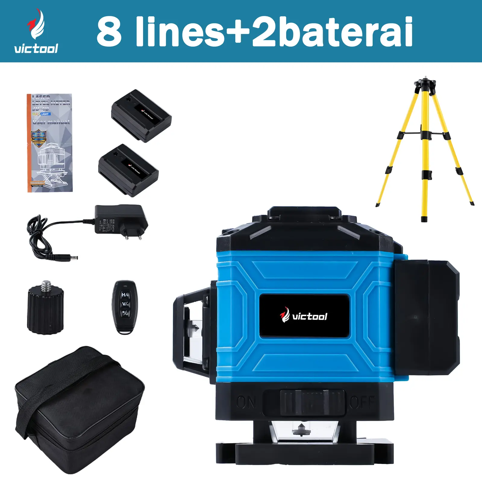 8lines+2baterai+Tripod Level Laser