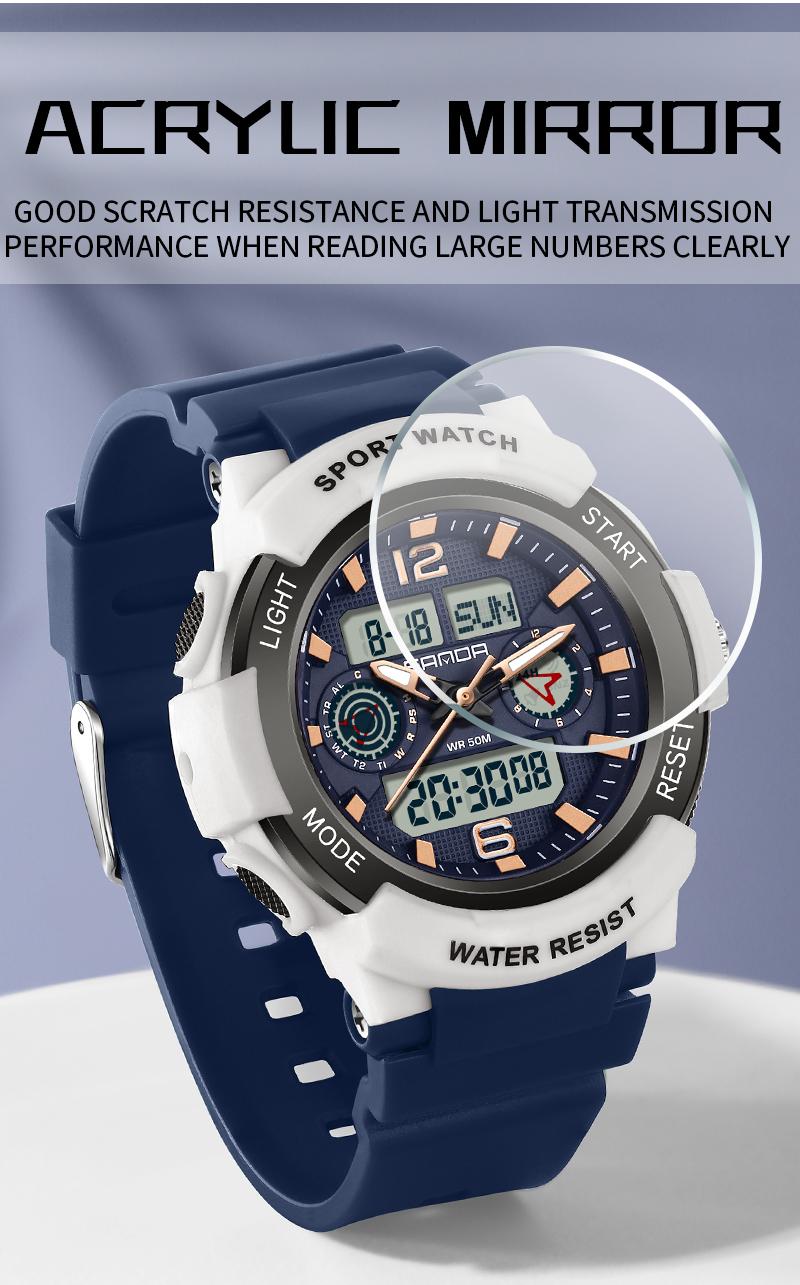 Product Introduction of SS24 Sanda 6188 Men's Fitness Outdoor Sports Watch Student Fashion Sports Waterproof Watch, Electronic Watch 23