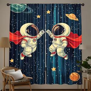 モダンスタイルの宇宙飛行士ポリエステルカーテン、耐久性のある多機能ウィンドウトリートメント、リビングルームやオフィスの装飾に最適