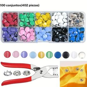 Kit de botones de metal colorido, 402 unids / set que incluye 100 juegos de botones y alicates de 1 cuenta y caja de almacenamiento de 1 cuenta, accesorios de ropa de bricolaje para coser, ropa, sombrero, bolsa