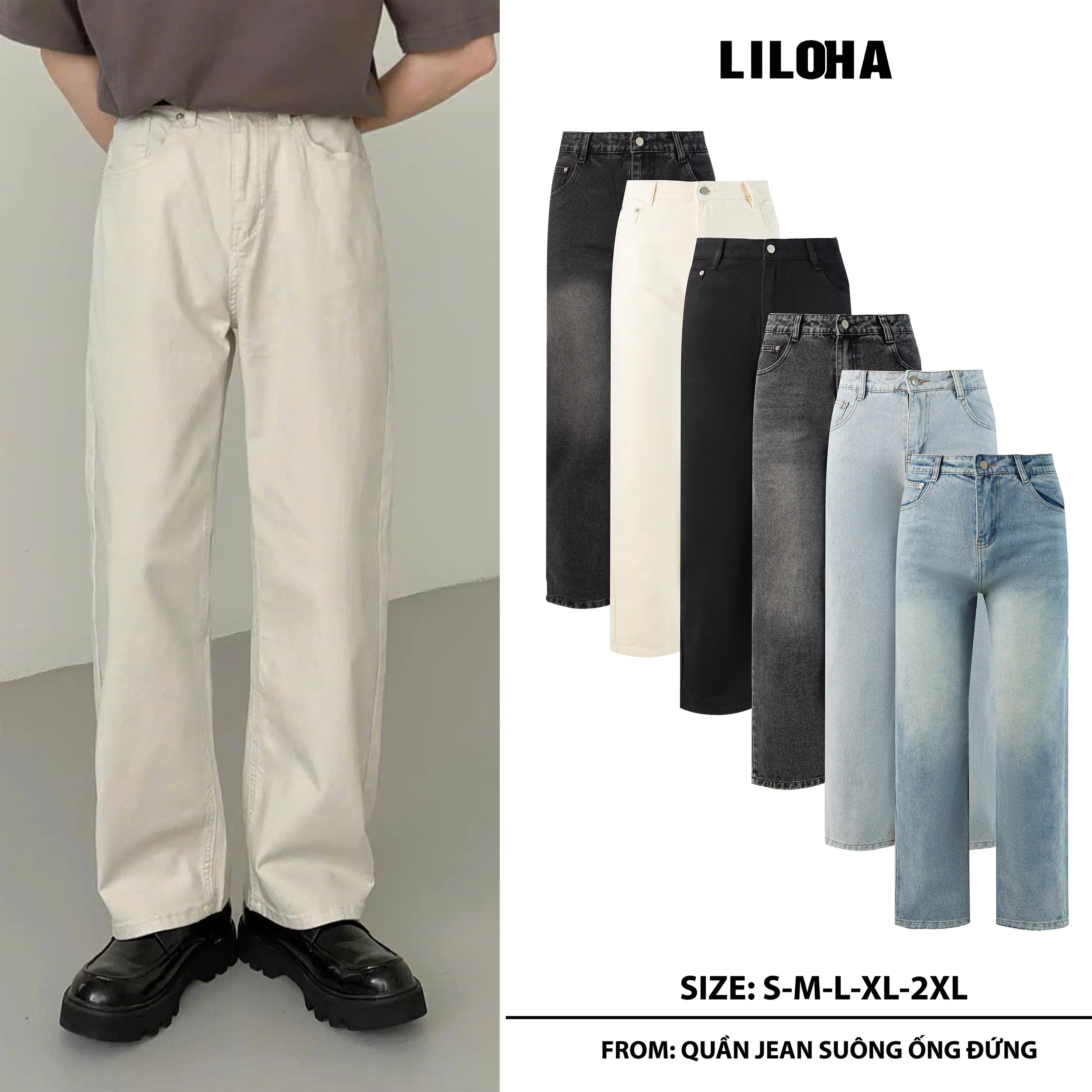 [ DEAL MỞ BÁN x LILOHA ]  QUẦN Jeans Nam Ống ĐỨNG LILOHA Wash Nhiều màu phong cách Retro Menswear Có Túi sau tôn dáng, Quần Jeans 02