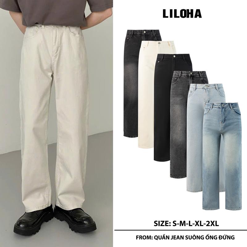 QUẦN Jeans Nam Ống ĐỨNG LILOHA Wash Nhiều màu phong cách Retro Menswear Có Túi sau tôn dáng, Quần Jeans 02