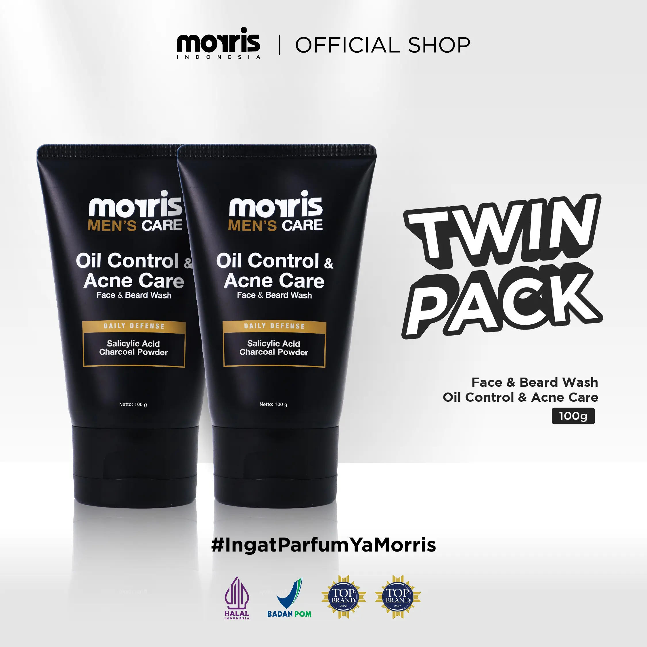 [TWIN PACK ISI 2] MORRIS MEN Oil Control & Acne Care Face & Beard Wash 100gr | Paket Sabun Wajah Pria Anti Jerawat Dan Mencerahkan