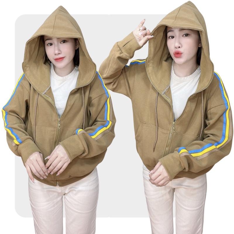 Áo Khoác Nữ Bigsize,Tay Chạy Sọc,Chất Liệu Thun Bo Gen,Thun Gân,Hàng 6 Túi (2 Túi Ngoài+4 Túi Trong Có Dây Khoá Kéo)