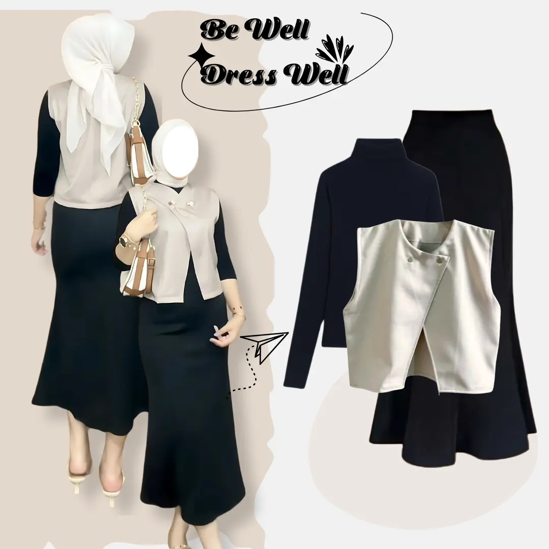 Setelan Rompi Satu Set Kekinian - Vest Korean Style + Manset Inner Hitam + Rok Duyung Premium |RD083|