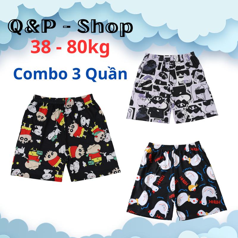 Combo 3 Quần Short Lửng Hoạt Hình Nam Nữ Báo Hồng Dễ Thương Cute xxl to & cao Menswear Thun