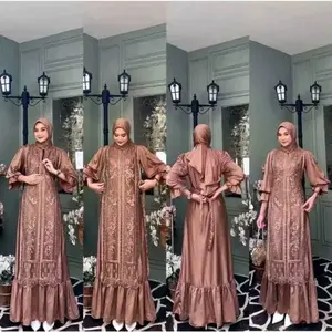 SONYA DRESS / DRESS SATIN / Gamis Brokat Muslim