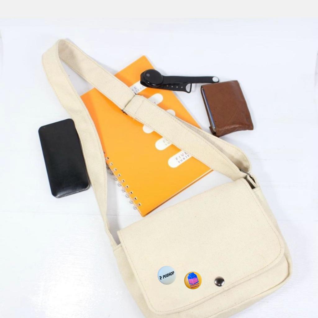 PUSHOP PAKET KOMBO HEMAT Tas Selempang Pria Wanita - Beli 1 Dapat 2 Tas selempang Slingbag Casual Paket Canvas Corduroy Hitam