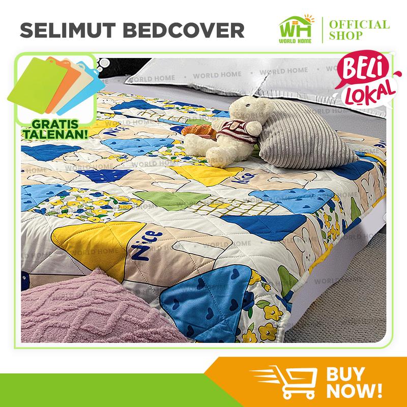WORLDHOME - [ Bonus Talenan 1 SET ] Selimut Bedcover Dengan 3 Ukuran Motif Estetik Bahan Katun Microtex 0