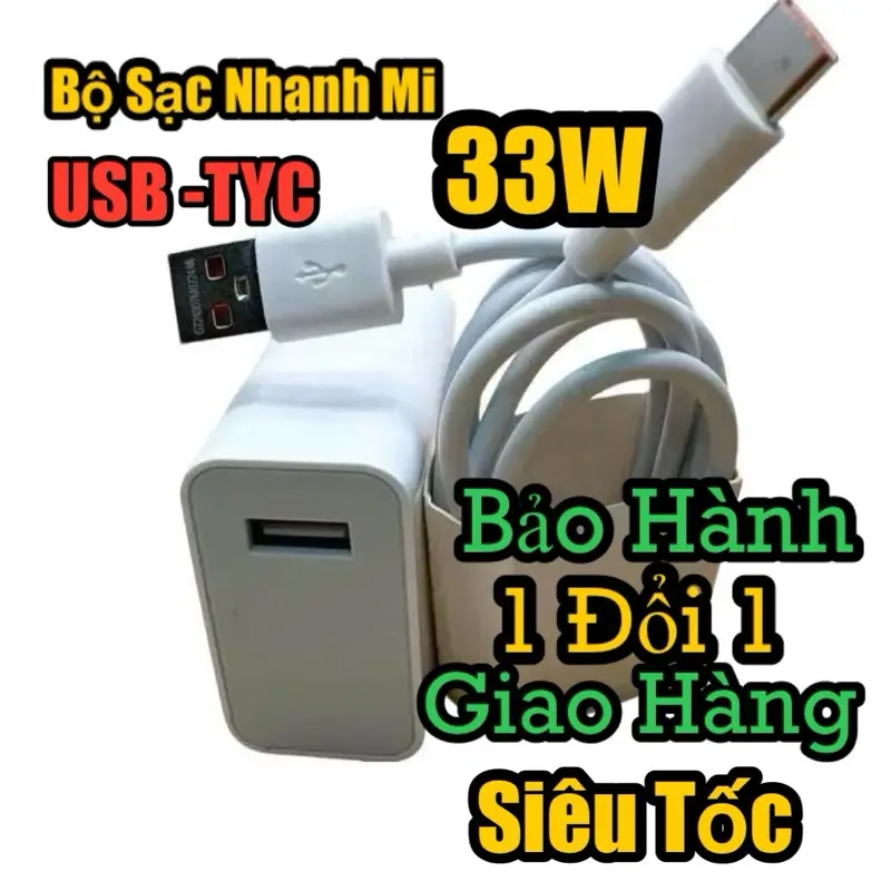 Bộ Sạc Nhanh 33W Cho Xiao Ml ,viwo ,RedmNote 11/11 Pro MI 12 11 T 10 Ultra Mix 4 100Cm Cáp sạc nhanh USB to TyC. Phụ Kiện Kem