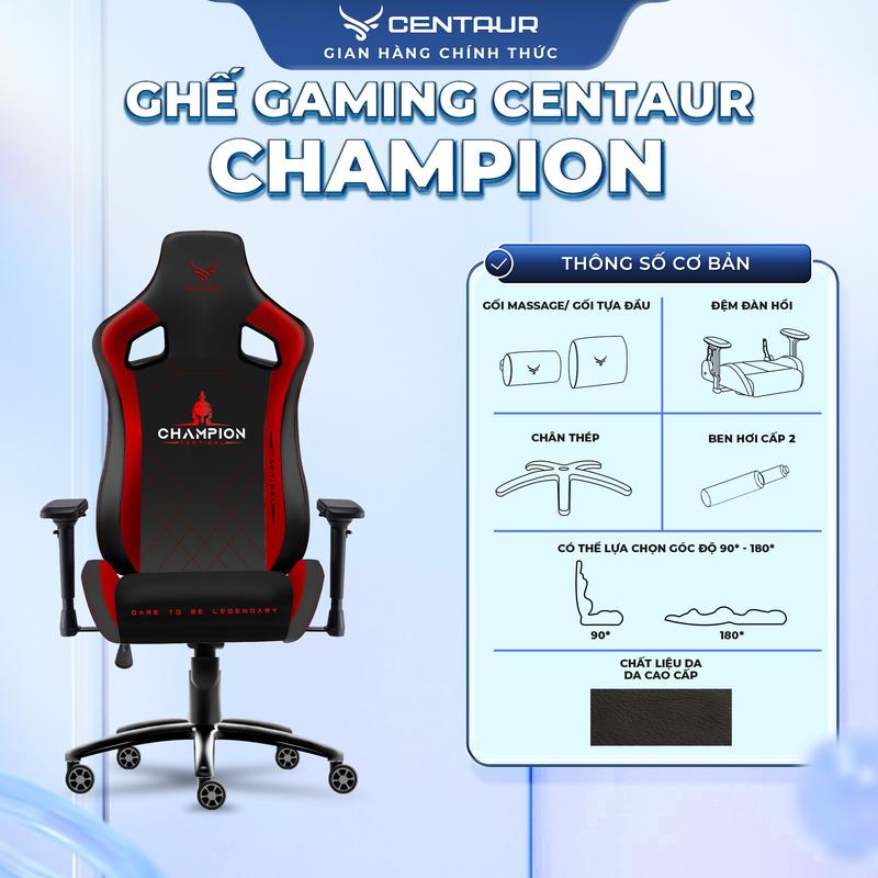 Ghế Gaming Centaur Champion - Khung Thép Chắc Chắn, Da PU Cao Cấp, Cơ Ngả 180 Độ | Centaur Việt Nam