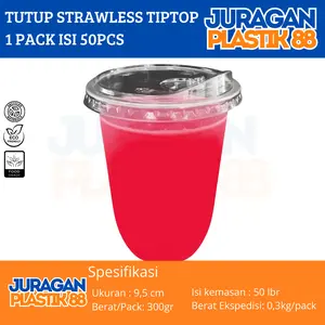 Juragan Plastik88 Tutup Gelas Plastik Anti Tumpah Strawless Lid 9,5cm 1 PACK ISI 50PCS Tutup Cup Ringan dan Mudah Digunakan
