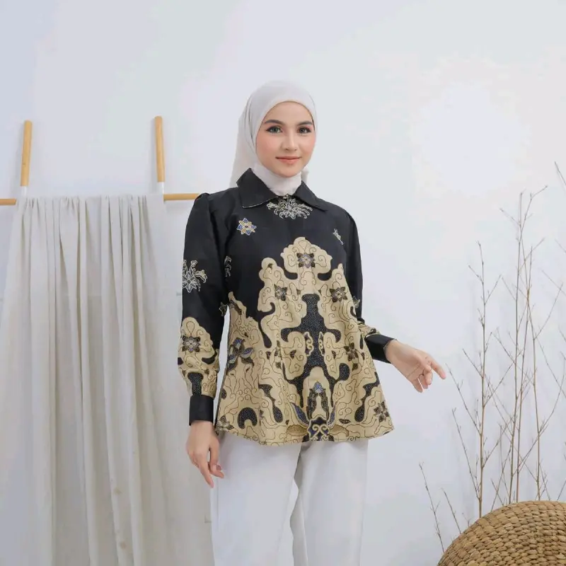 Blus Puff Rempel Batik Wanita Kerah Kemeja M-XXXL Hervifashion Katun 2