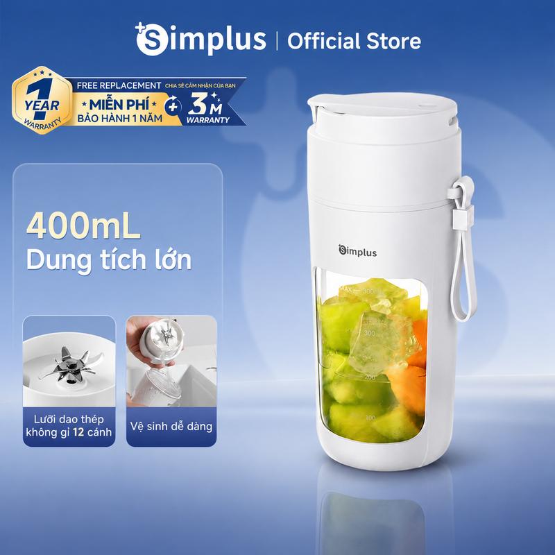 Simplus Máy xay trái cây cầm tay pin sạc, dung tích cốc xay 400ML, Cốc xay sinh tố ZZJH008WH02, Cốc xay trái cây không dây đa năng chống nước, Bảo hành 1 năm chỉ đổi không sửa