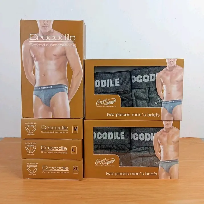Celana Dalam Pria Crocodile Kode 521-262 Kotak Coklat Emas, 2pc, Bahan 100% Katun, Ukuran M-L-XL - Karet