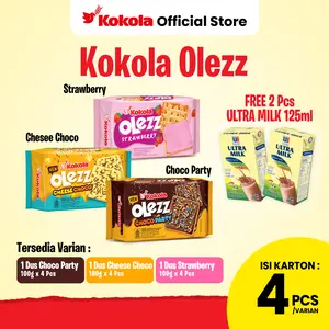 Biskuit Kokola Olezz (1 Paket isi 4pcs + GRATIS 2 SUSU ULTRAMILK) Cemilan Crackers Krim Cokelat Cheese Strawberry
