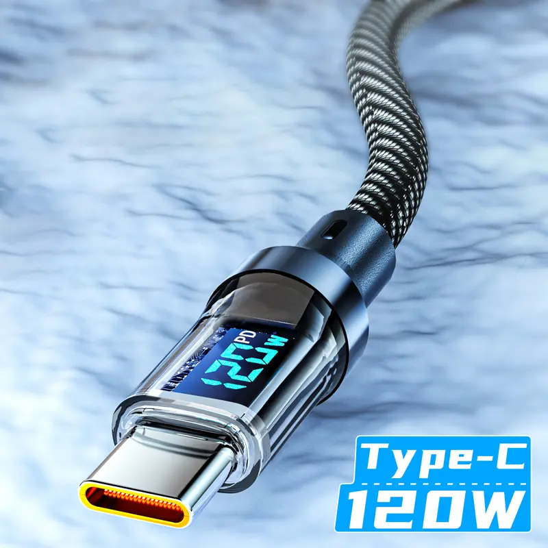 Type C fast charging cable 120W/6A Super Fast Charger Digital Display Cable For charging cable for Apple Huawei Honor Xiaomi OPPO VIVO Samsung