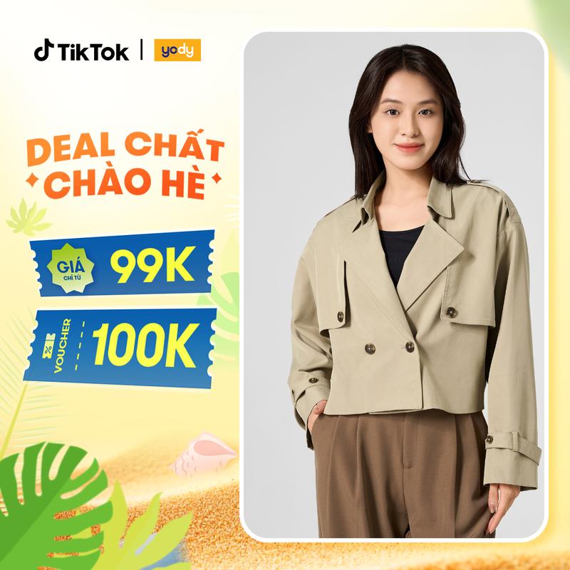 YODY Áo Măng Tô Nữ Dáng Ngắn Chun Lưng Cạp MTN7003