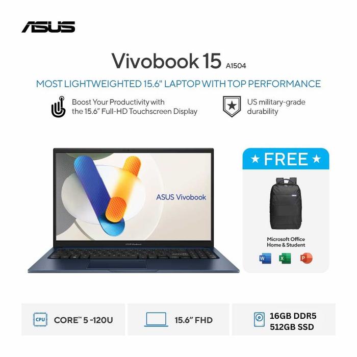 Gambar Asus Vivobook 15 A1504VAP [Core 5-120U|TouchScreen|RAM 16GB|SSD 512GB|Win11|OHS24+365] dari megacom.id Kota Administrasi Jakarta Pusat Tokopedia