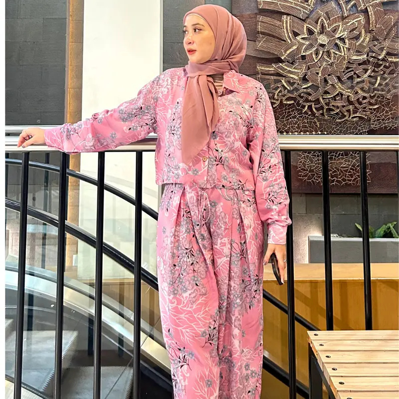 Setelan Dewasa Rayon diamond printing  Motif Terbaru Wanita Dewasa Lengan Panjang Full kancing @mamakgadis Celana Baju Muslim Baju 3