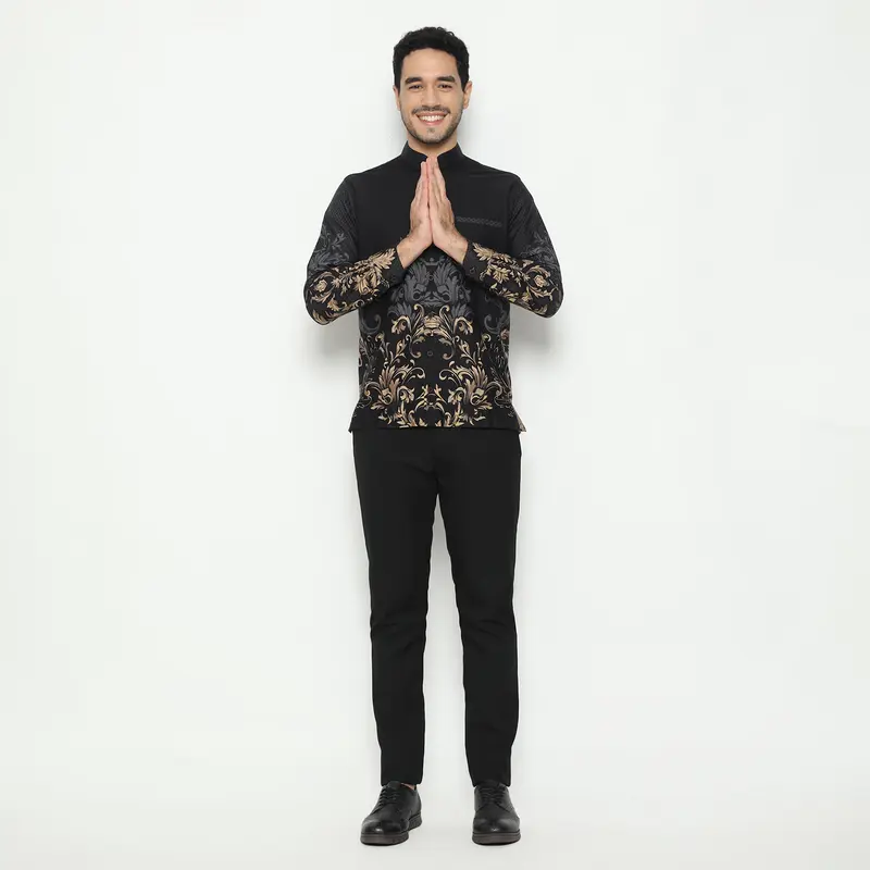 LUIGI RICCIO Kemeja Koko Batik Pria Leaf Black Series Sampai 3XL Special Ramadhan 2025 3