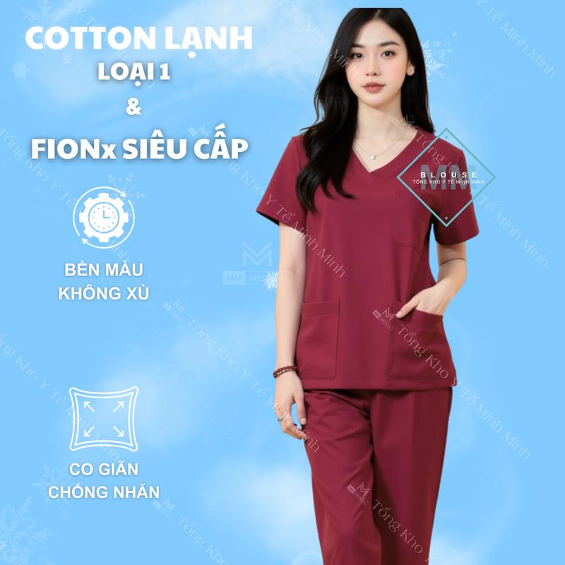 Bộ Scrubs cổ tim MÀU ĐỎ ĐÔ chất liệu cao cấp dành cho bác sĩ, điều dưỡng, kĩ thuật viên, nhân viên y tế, thẩm mỹ viện, phòng khám, bệnh viện M Hooded