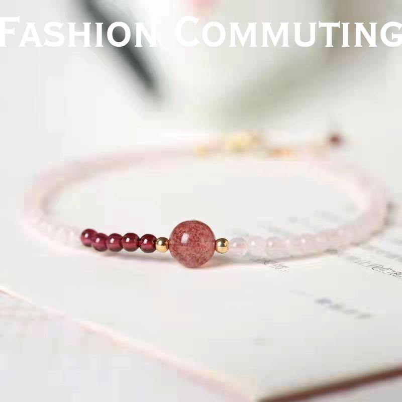 Product Introduction of Strawberry Powder Glass Lucky Beads Extremely Thin 3mm Summer Design Sense, Small And Popular Bracelet For Women 1