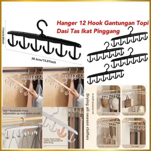 ￼Gantungan Hanger 12 Hook Plastik Gantungan Pakaian Tas Topi Ikat Pinggang Multilayer Serbaguna