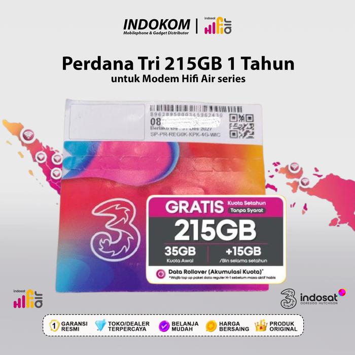 Gambar Perdana Tri 215GB 1 Tahun 15GB x 12Bln Nasional Perdana Indosat Hifi Air dari Indokom Store Kota Administrasi Jakarta Pusat Tokopedia