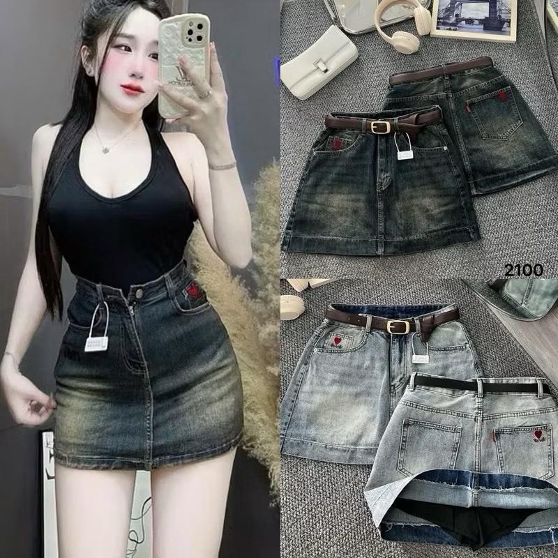 Chân váy jean ngắn Bigsize 55-90kg thêu trái tim xịn xắn lai bản to sang chảnh Ms2100