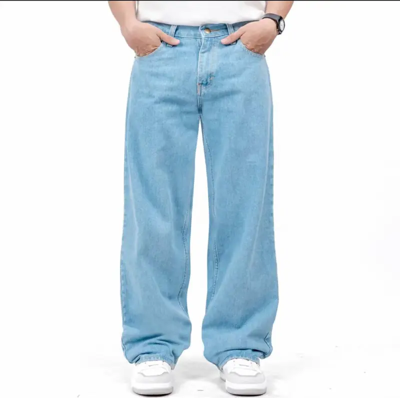 Celana Jeans Wide Leg Wisker Lebar Gombrong Skena Black Wisker pria loose Straight fit jumbo big keren Bahan Denim Nyaman Oversize Panjang Slim Santai Dark Casual Hitam 2