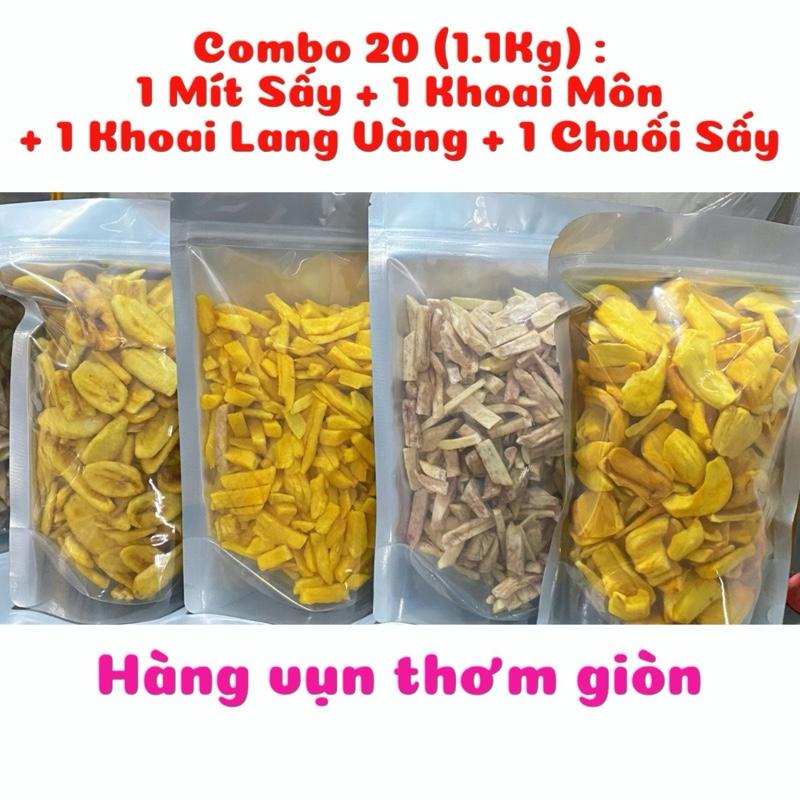 Combo 20 1.1Kg : 1 Mít Sấy Vụn 250g + 1 Khoai môn 250g + 1 Khoai Lang vàng 300g + 1 Chuối B 300g - Hàng vụn thơm giòn ngọt