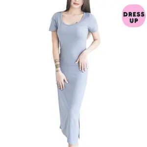 [DRESS.UP] DR009 Dress Panjang Lengan Pendek Bodycone Wanita Casual Rayon Spandex Cantik Midi Baju
