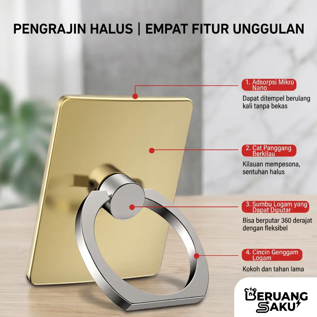【Dikirim secara acak】Ring Holder HP Premium | Dudukan Jari & Stand HP Multifungsi | Kuat, Tipis, Cocok Semua Tipe