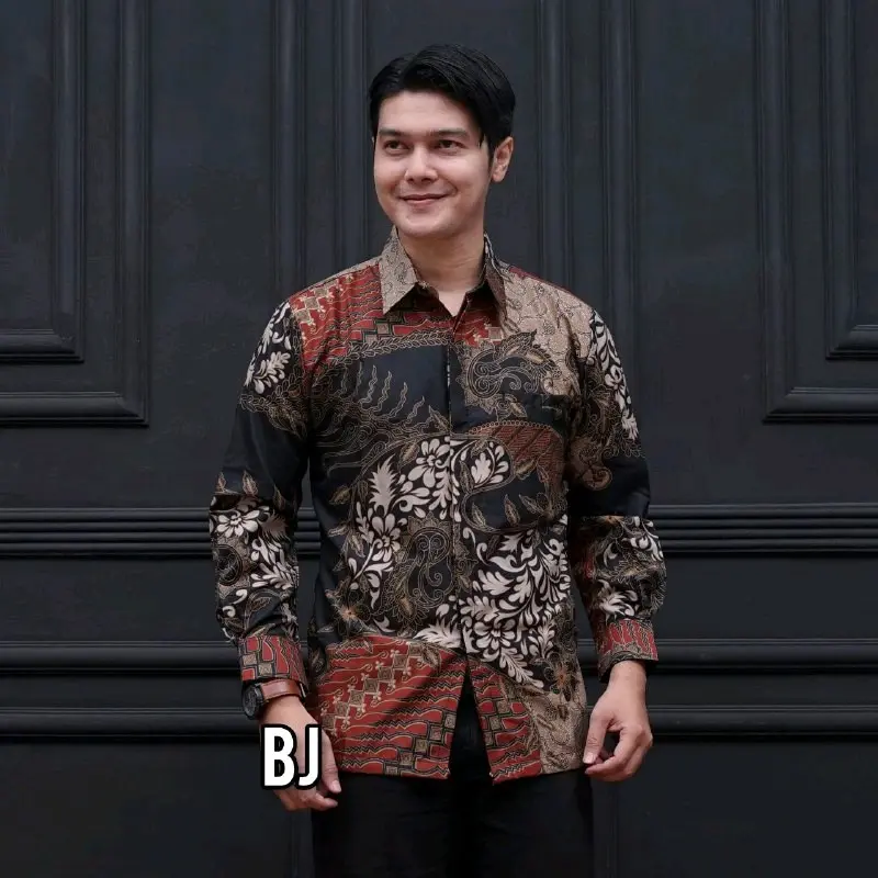 Kemeja Batik Premium Berfuring Lengan Panjang Atasan Pria Nyaman Motif Kain Katun 4