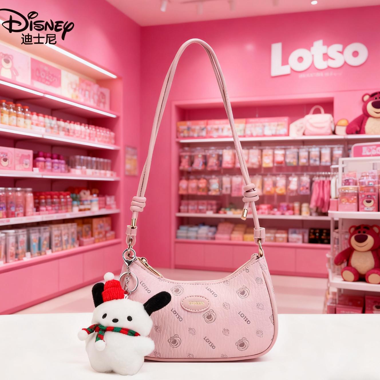 Disney Lotso Sabit - Tas Selempang Baguette Plush Musim Dingin Manis Pink/tas ketiak tas pundak cewek