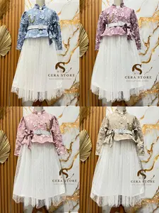 CERA store-Mikha dress/gamis anak perempuan korean style usia 3-14 tahun viral Jaguard Emboss Premiun motif bunga mix Tila Dot elegan